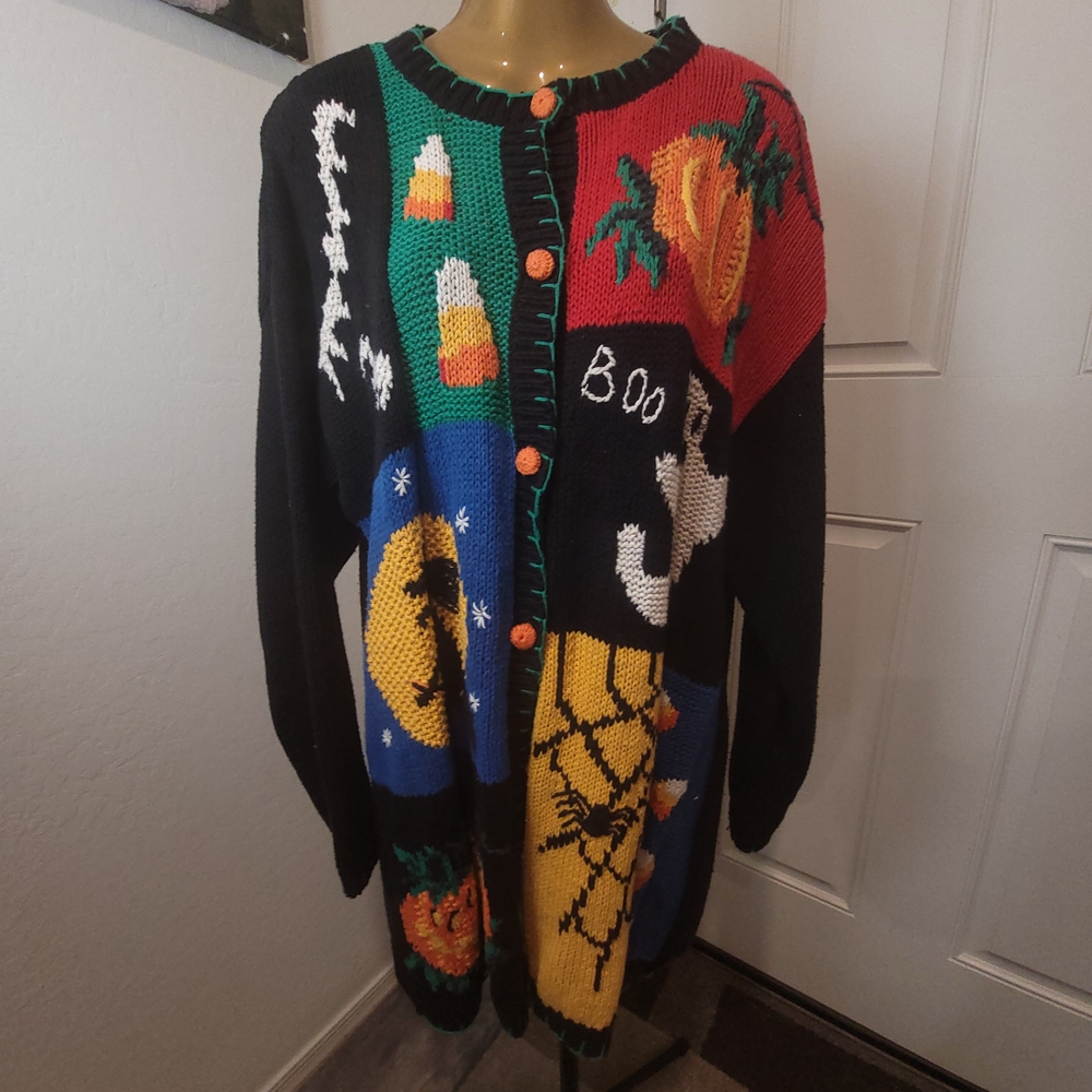 Vintage Halloween Patchwork Cardigan Sweater - image 1